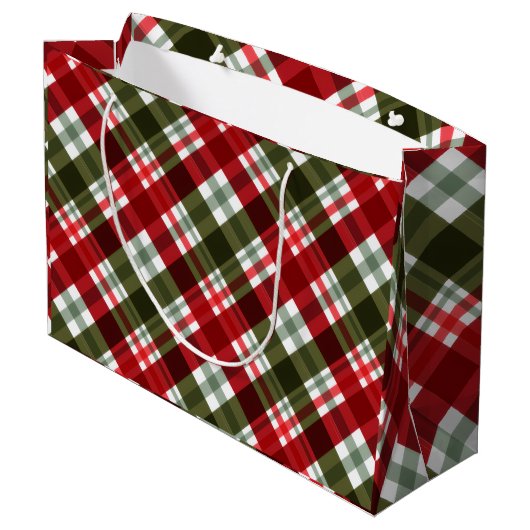 Elegant green & white Red Plaid Rustic Christmas Groot Cadeauzakje (Achterkant Gekanteld)
