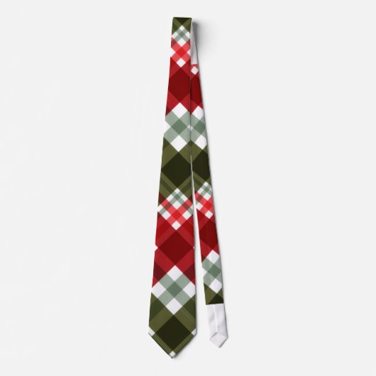Elegant green & white Red Plaid Rustic Christmas Stropdas (Voorkant)