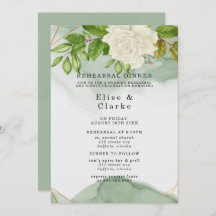 Elegant Green White Roses Rustic Rehearsal Dinner