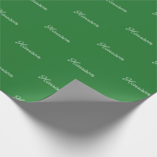 Elegant green white script aangepaste naam schatti cadeaupapier (Hoek)
