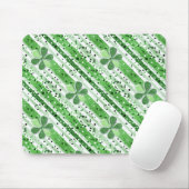 Elegant Green White Stripes Shamrock Glitter Muismat (Met muis)