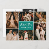 Elegant Green White Wedding Multi Photo Collage Th Bedankkaart (Voorkant / Achterkant)