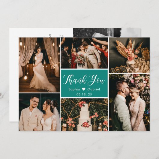 Elegant Green White Wedding Multi Photo Collage Th Bedankkaart (Voorkant / Achterkant)