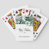 Elegant Green White Winter Floral Merry Kerstmis Pokerkaarten (Achterkant)