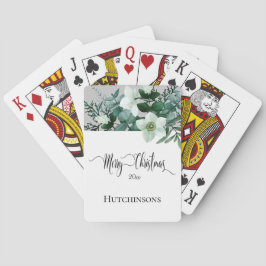 Elegant Green White Winter Floral Merry Kerstmis Pokerkaarten