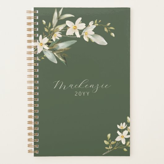 Elegant Green Wildflower Greenery Botanical Planner (Voorkant)