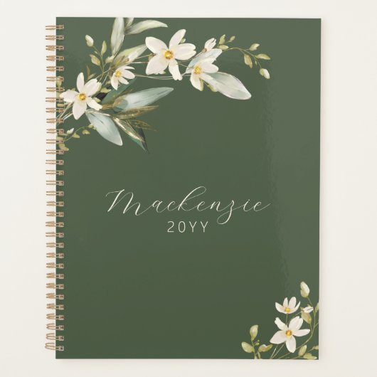 Elegant Green Wildflower Greenery Botanical Planner (Voorkant)