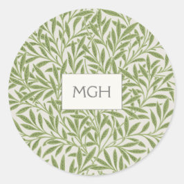 Elegant Green Willow Leaves Monogram Envelope Seal Ronde Sticker