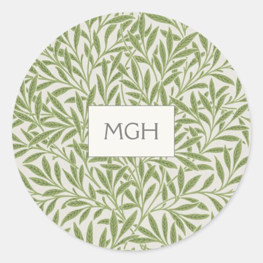 Elegant Green Willow Leaves Monogram Envelope Seal Ronde Sticker (Voorkant)