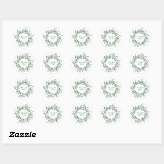 Elegant Green Winter Botanical Wreath Wedding Ronde Sticker (Vel)