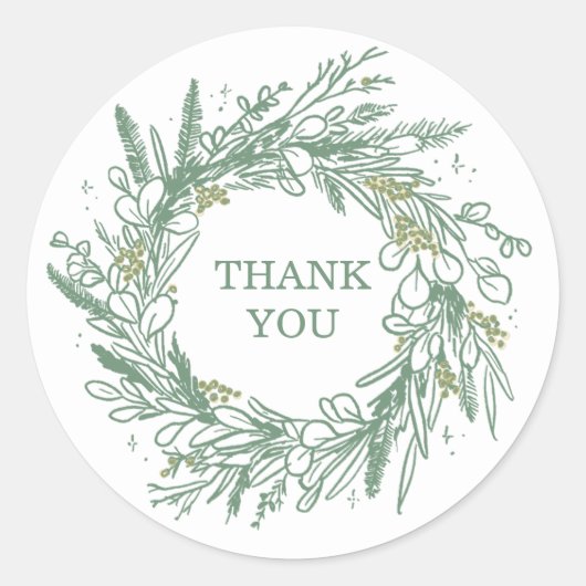 Elegant Green Winter Botanical Wreath Wedding Ronde Sticker (Voorkant)