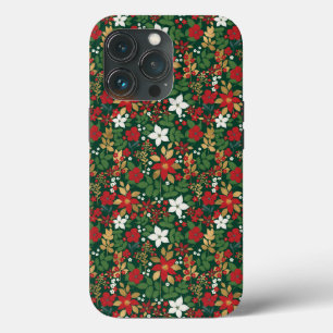 Elegant Green Winter Red White Gold Floral Pattern Case-Mate iPhone Case