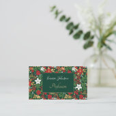 Elegant Green Winter Red White Gold Floral Pattern Visitekaartje (Staand voorkant)