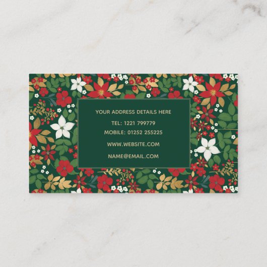 Elegant Green Winter Red White Gold Floral Pattern Visitekaartje (Achterkant)