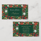 Elegant Green Winter Red White Gold Floral Pattern Visitekaartje (Voorkant / Achterkant)