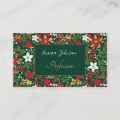 Elegant Green Winter Red White Gold Floral Pattern Visitekaartje (Voorkant)