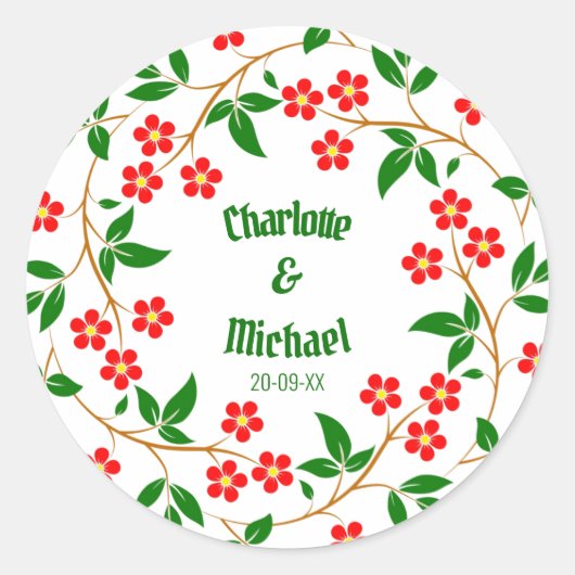 Elegant Green Wreath Floral Wedding Party Ronde Sticker (Voorkant)