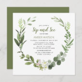 Elegant Green Wreath Sip en zie party Kaart (Voorkant / Achterkant)