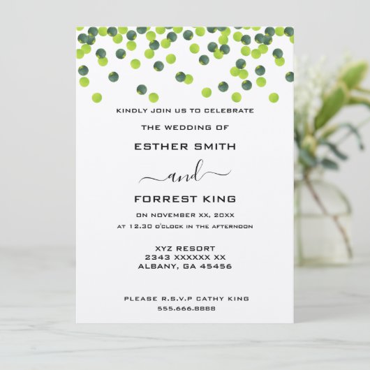 Elegant Green Yellow Polka Dot Design Weddenschap Kaart (Staand voorkant)