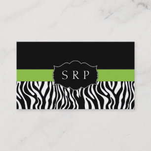 Elegant Green Zebra Monogram Visitekaartjes