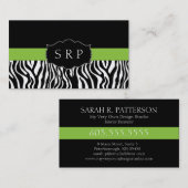 Elegant Green Zebra Monogram Visitekaartjes (Voorkant / Achterkant)