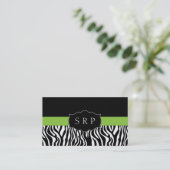 Elegant Green Zebra Monogram Visitekaartjes (Staand voorkant)