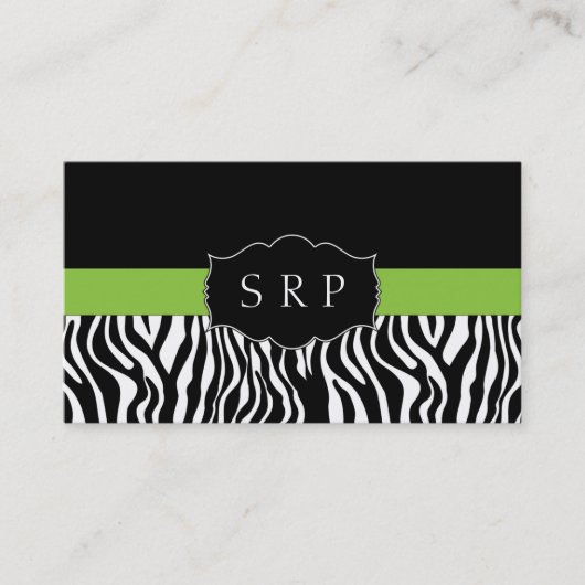 Elegant Green Zebra Monogram Visitekaartjes (Voorkant)