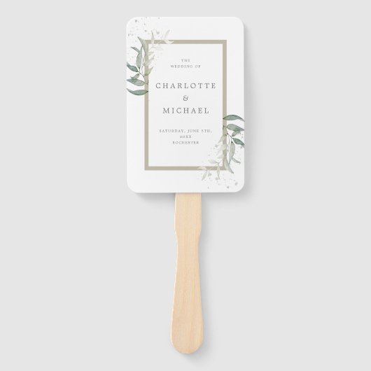 elegant greenersage vertrekt trouwprogramma handwaaier (Voorkant)