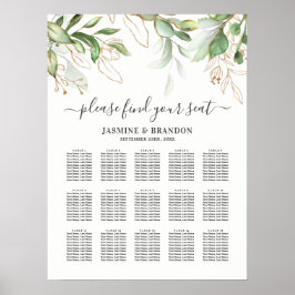 Elegant Greenery 15 Tabel Wedding Seating Chart Poster