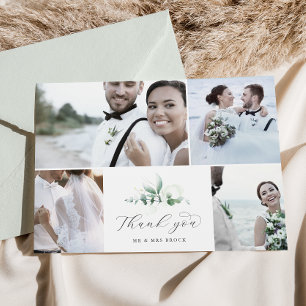 Elegant Greenery 4 Photo Collage Wedding Bedankkaart