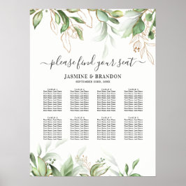 Elegant Greenery 8 Table Wedding Seding Chart Poster