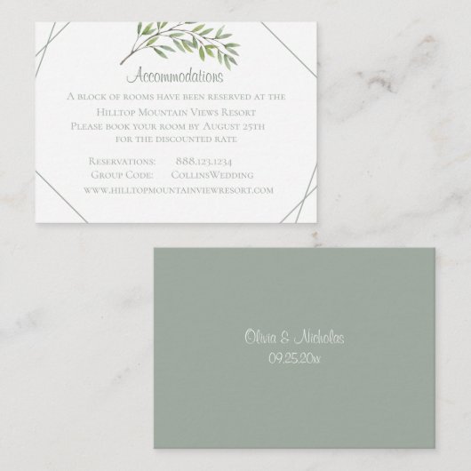 Elegant Greenery Accommodatie Card Informatiekaartje (Voorkant / Achterkant)