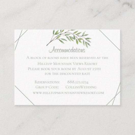 Elegant Greenery Accommodatie Card Informatiekaartje (Voorkant)