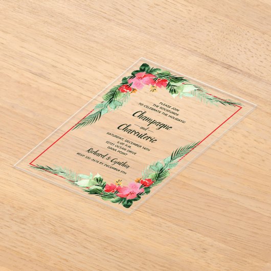 Elegant Greenery and Floral Christmas  Acryl Uitnodigingen (Laagn)