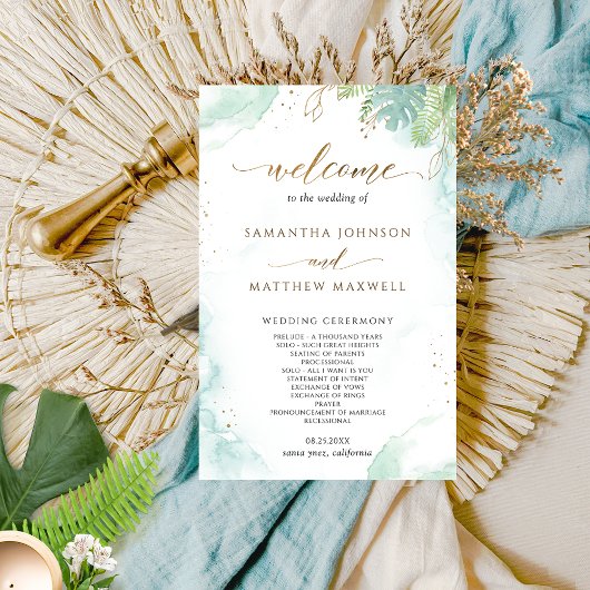 Elegant Greenery and Waterverf Wedding Programme