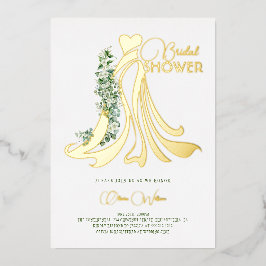 Elegant Greenery and Wedding Dress Vrijgezellenfee Folie Uitnodiging