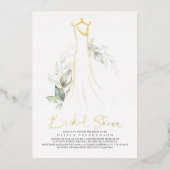 Elegant Greenery and Wedding Dress Vrijgezellenfee Folie Uitnodiging (Voorkant)