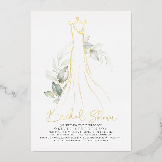 Elegant Greenery and Wedding Dress Vrijgezellenfee Folie Uitnodiging (Voorkant)