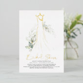 Elegant Greenery and Wedding Dress Vrijgezellenfee Folie Uitnodiging (Staand Voorkant)