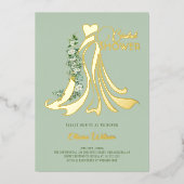 Elegant Greenery and Wedding Dress Vrijgezellenfee Folie Uitnodiging (Voorkant)