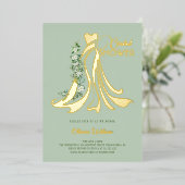 Elegant Greenery and Wedding Dress Vrijgezellenfee Folie Uitnodiging (Staand Voorkant)
