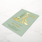 Elegant Greenery and Wedding Dress Vrijgezellenfee Folie Uitnodiging (Gedraaid)