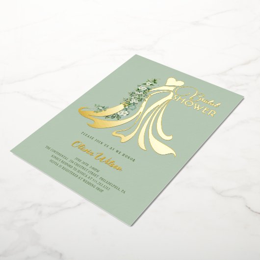 Elegant Greenery and Wedding Dress Vrijgezellenfee Folie Uitnodiging (Gedraaid)