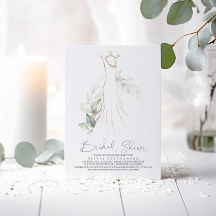 Elegant Greenery and Wedding Dress Vrijgezellenfee Kaart