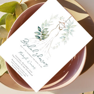 Elegant Greenery and Wedding Dress Vrijgezellenfee Kaart