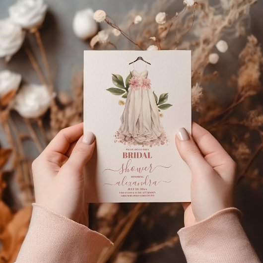 Elegant Greenery and Wedding Dress Vrijgezellenfee Kaart