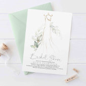 Elegant Greenery and Wedding Dress Vrijgezellenfee Kaart