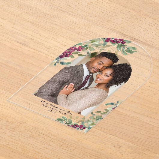 Elegant Greenery Arch Kerstfoto Vakantie Kaart Acryl Uitnodigingen (Laagn)