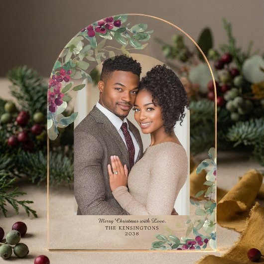 Elegant Greenery Arch Kerstfoto Vakantie Kaart Acryl Uitnodigingen
