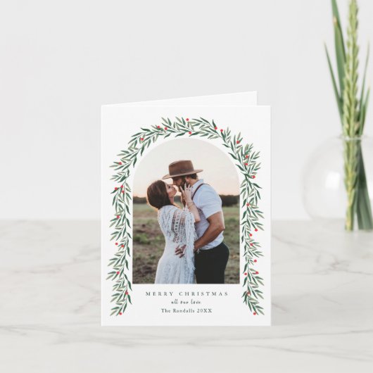 Elegant Greenery Arch Modern 2 Fotokerstfeest Feestdagen Kaart (Voorkant)